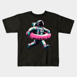 Pool Party Astronaut Pink Float Funny Space Kids T-Shirt